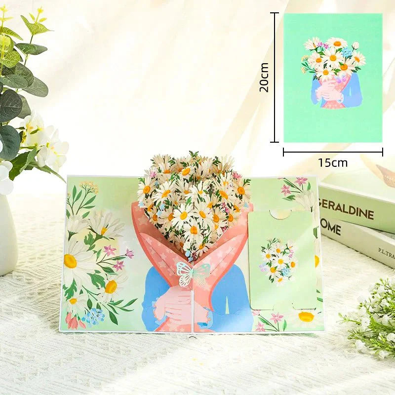 Thoughtful 3D Pop - Up Flower Bouquet Card - Forever Floral Greeting Set - Quincelle.co