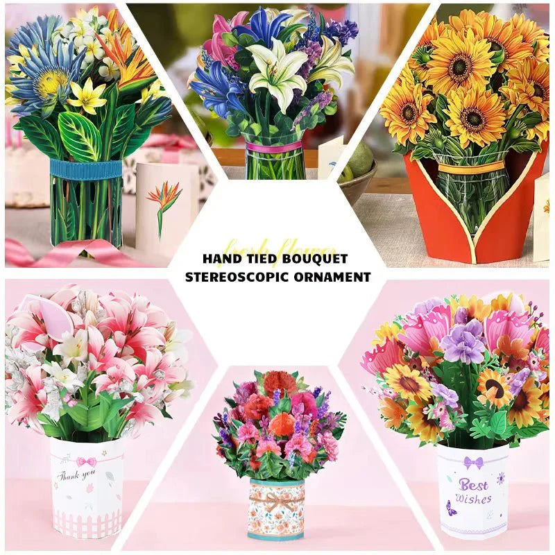 Thoughtful 3D Pop - Up Flower Bouquet Card - Forever Floral Greeting Set - Quincelle.co