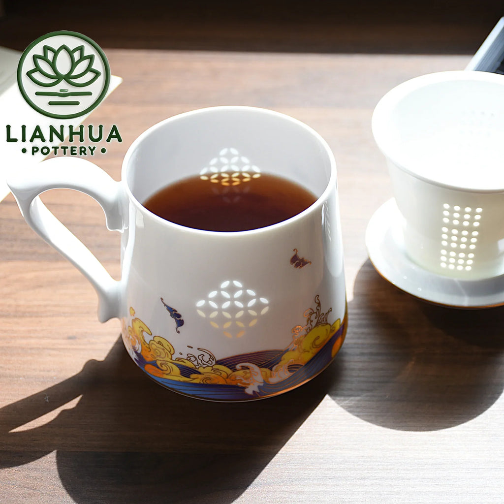 LIANHUA POTTERY Handcrafted Linglong Porcelain Mug with Tea Strainer - Quincelle.co