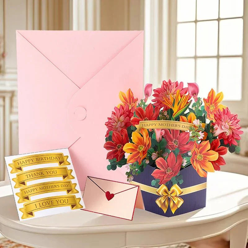 Thoughtful 3D Pop - Up Flower Bouquet Card - Forever Floral Greeting Set - Quincelle.co