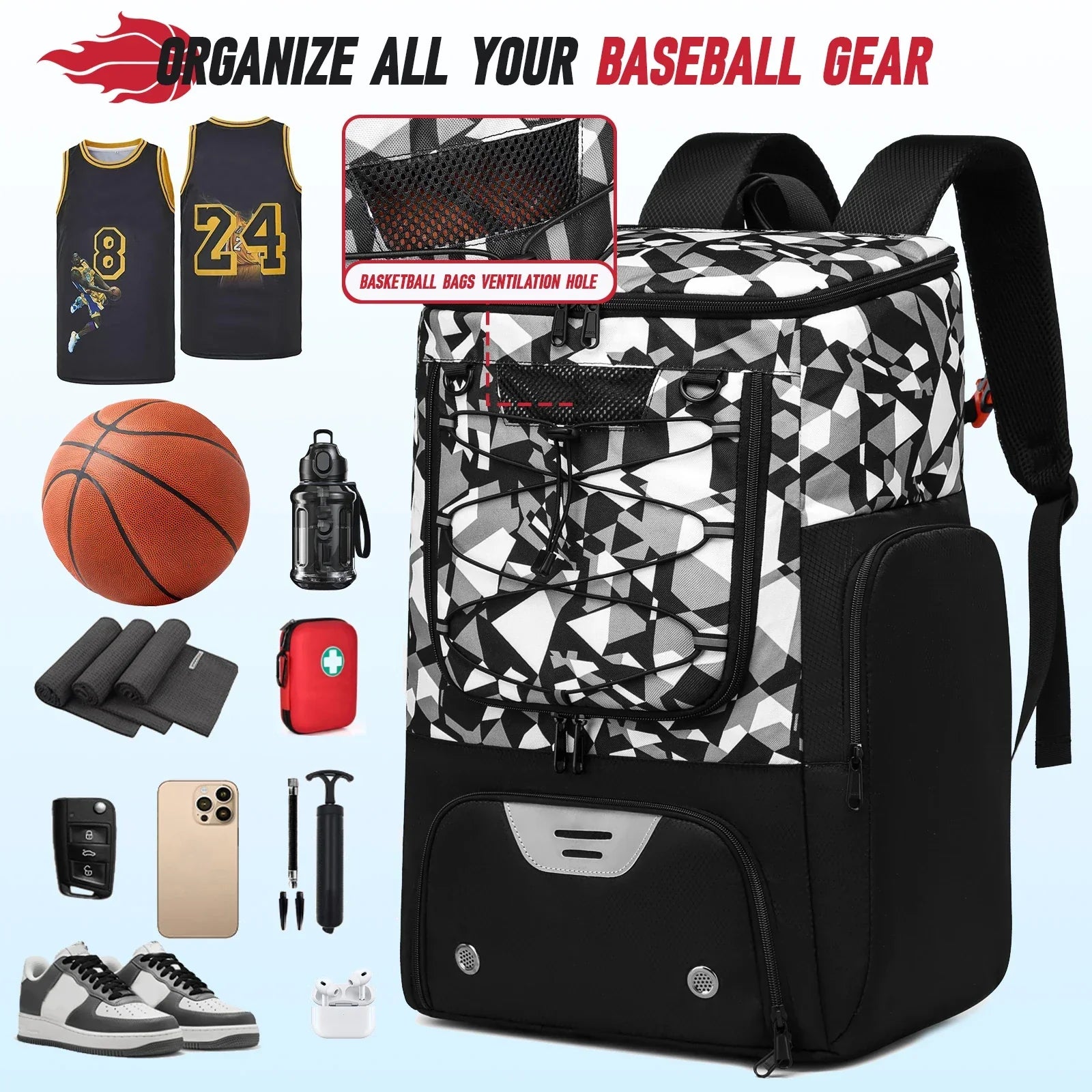 Basketball & Sports Training Backpack with Separate Compartments — View 3