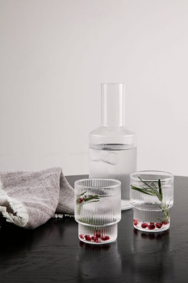 Rippled Glass Tumblers, Set of 4 — Textured Optic Drinking Glasses for Water & Cocktails