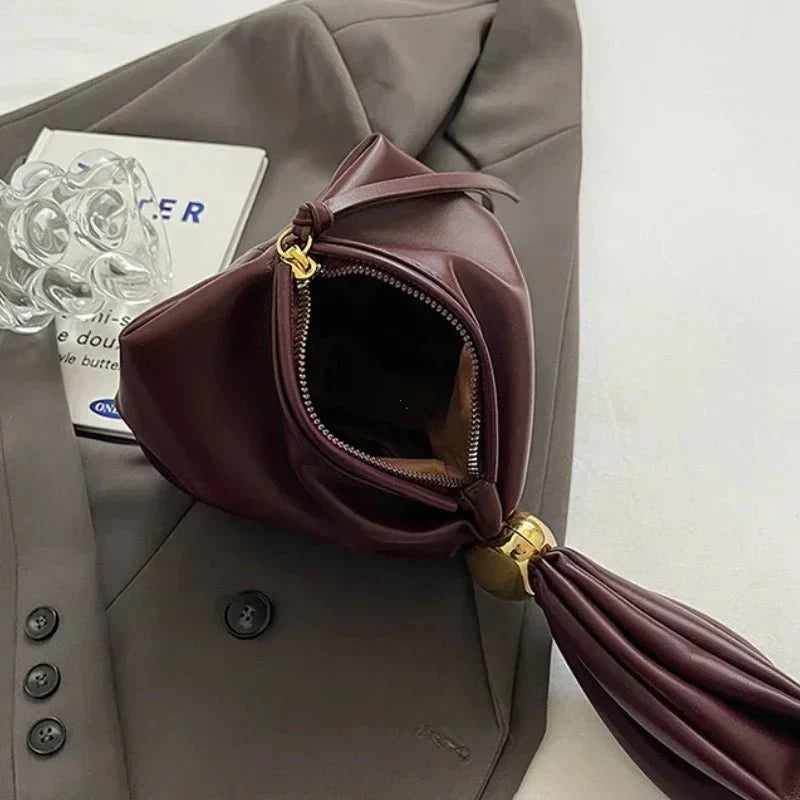 Pleated Mini Bucket Clutch Bag – Luxury Soft Leather Evening Pouch, Side Zipper, Women's Party Shoulder Bag - Quincelle.co
