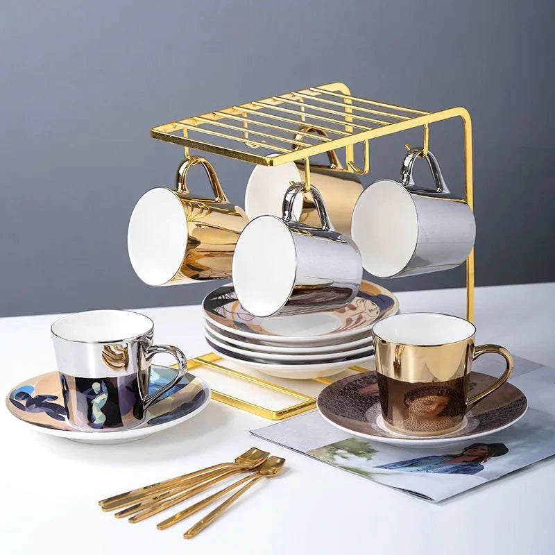 ZenSands Nordic Picasso Lion Mirror Cup Saucer Set Anamorphic Porcelain Illusion Coffee Cup Gift - Quincelle.co