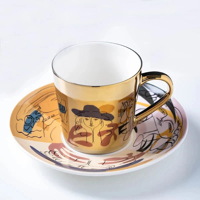 ZenSands Nordic Picasso Lion Mirror Cup Saucer Set Anamorphic Porcelain Illusion Coffee Cup Gift - Quincelle.co