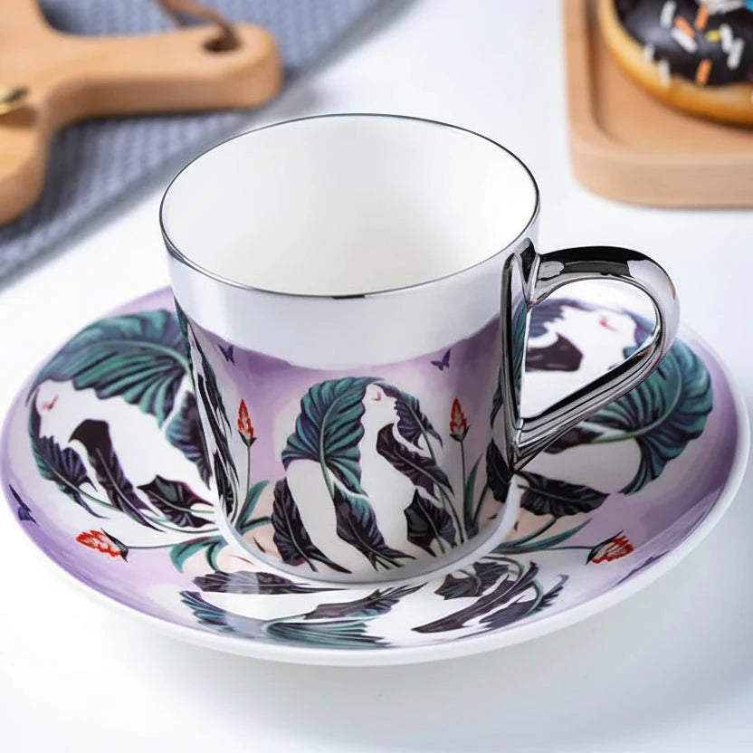 ZenSands Nordic Picasso Lion Mirror Cup Saucer Set Anamorphic Porcelain Illusion Coffee Cup Gift - Quincelle.co