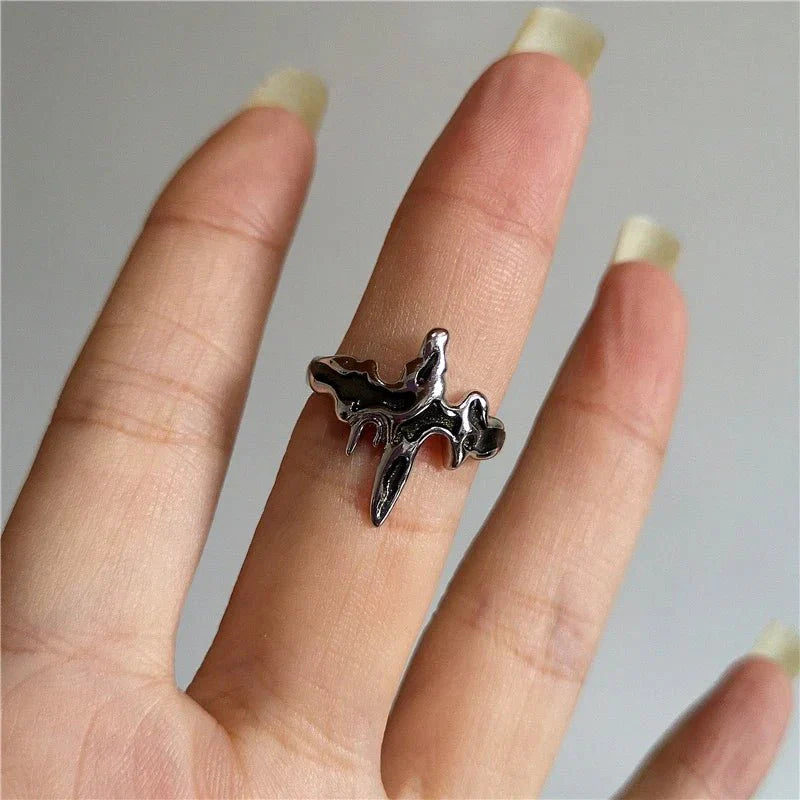 Quincelle™ Gothic Cross Ring | Punk Irregular Y2K Grunge Jewelry — View 7