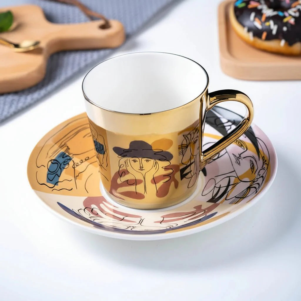 ZenSands Nordic Picasso Lion Mirror Cup Saucer Set Anamorphic Porcelain Illusion Coffee Cup Gift - Quincelle.co