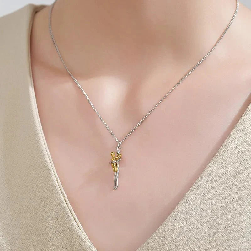 Mother & Child Hugging Pendant Necklace – Stainless Steel Minimalist Mom Charm, Anniversary Jewelry Gift - Quincelle.co