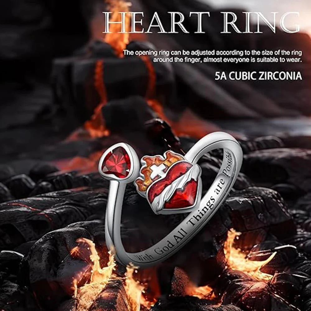 Radiant Ignite™ Flame - Red Heart Ring | Personalized Ruby - Embellished Open Ring - Quincelle.co