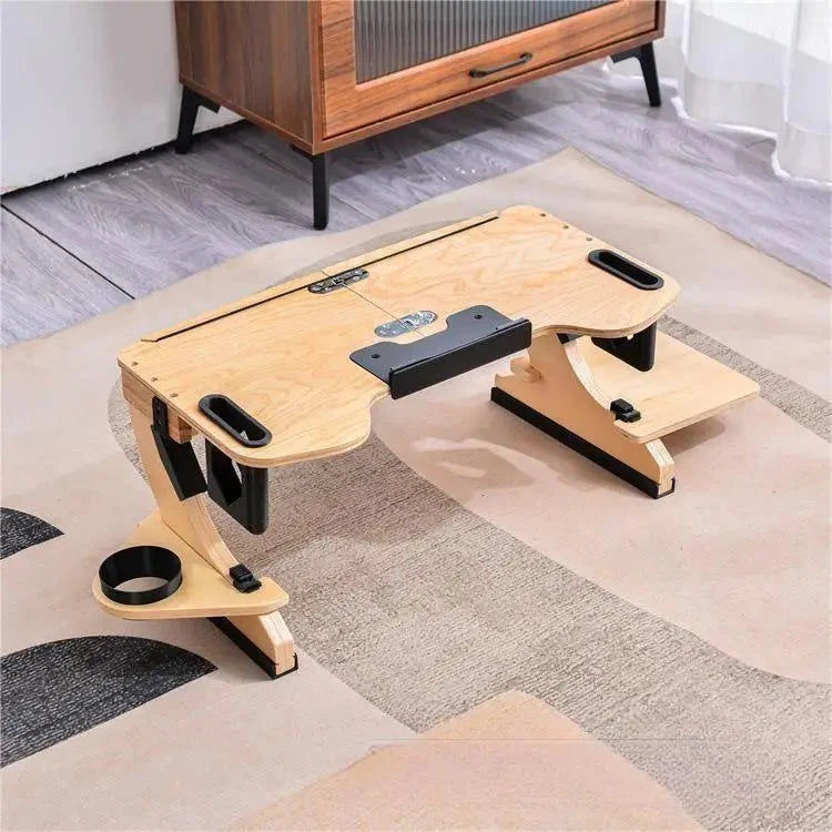 Wood Laptop Stand 360° Adjustable Foldable Portable Computer Desk Reclining Ergonomic 10 - 17" Natural - Quincelle.co