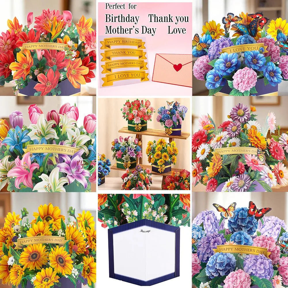 Thoughtful 3D Pop - Up Flower Bouquet Card - Forever Floral Greeting Set - Quincelle.co