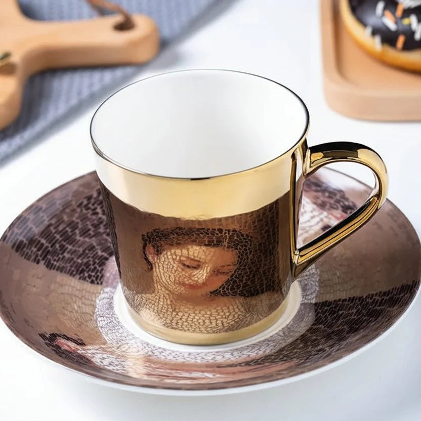 ZenSands Nordic Picasso Lion Mirror Cup Saucer Set Anamorphic Porcelain Illusion Coffee Cup Gift - Quincelle.co