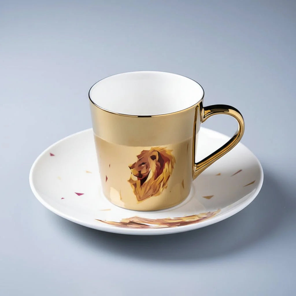ZenSands Nordic Picasso Lion Mirror Cup Saucer Set Anamorphic Porcelain Illusion Coffee Cup Gift - Quincelle.co