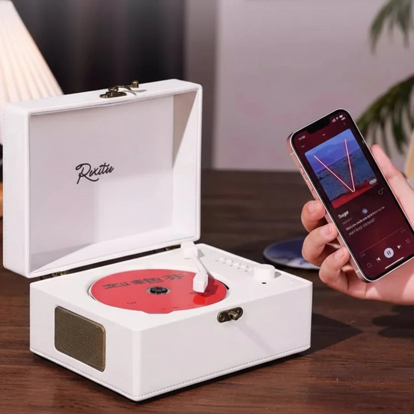Vintage Leather CD Player Two - Way Bluetooth 5.0 6 - in - 1 USB Lossless Rechargeable Retro Suitcase Gift - Quincelle.co