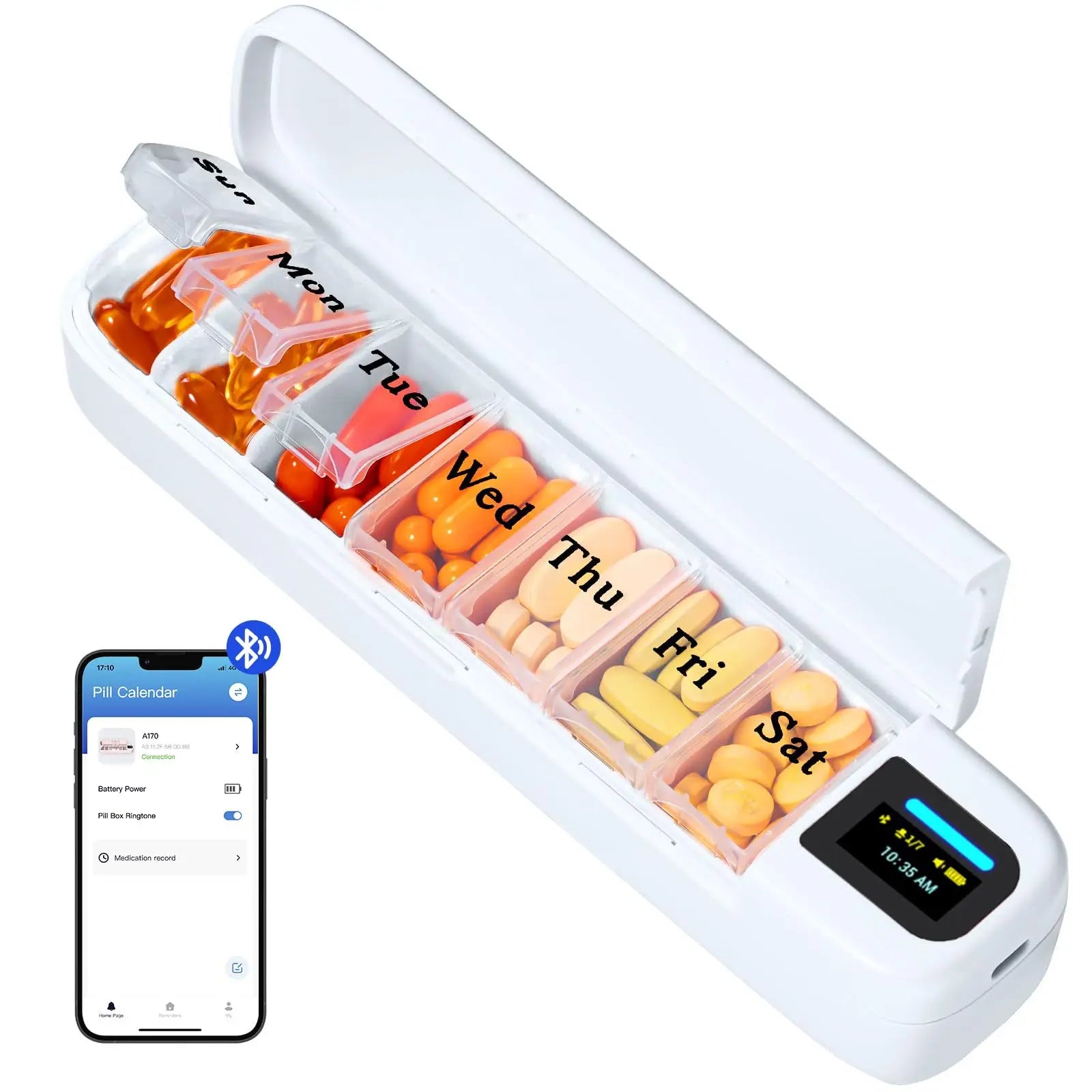 7-Day Smart Pill Box – Bluetooth Medication Organizer, LED Reminder Alar... — View 7
