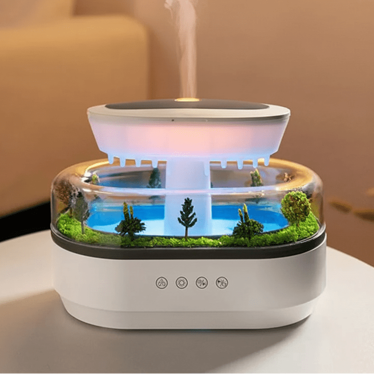 Rain Cloud Aroma Diffuser Zen Raindrops Air Humidifier 4 - in - 1 Essential Oil 7 - Color Night Light USB - Quincelle.co