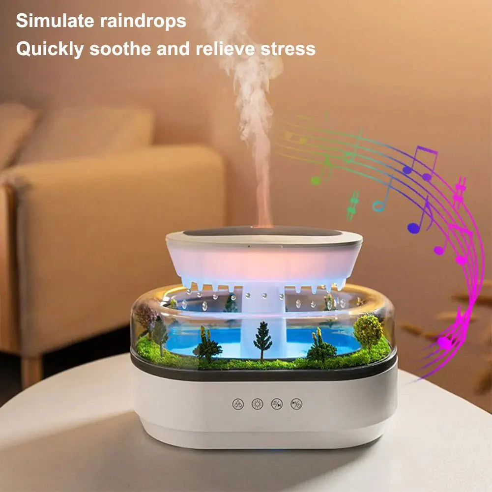 Rain Cloud Aroma Diffuser Zen Raindrops Air Humidifier 4 - in - 1 Essential Oil 7 - Color Night Light USB - Quincelle.co