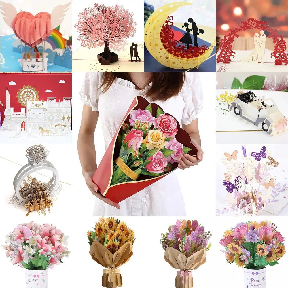 Thoughtful 3D Pop - Up Flower Bouquet Card - Forever Floral Greeting Set - Quincelle.co