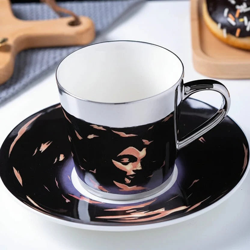 ZenSands Nordic Picasso Lion Mirror Cup Saucer Set Anamorphic Porcelain Illusion Coffee Cup Gift - Quincelle.co