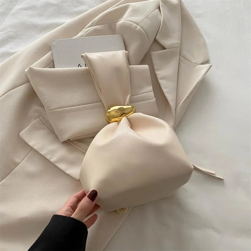 Pleated Mini Bucket Clutch Bag – Luxury Soft Leather Evening Pouch, Side Zipper, Women's Party Shoulder Bag - Quincelle.co