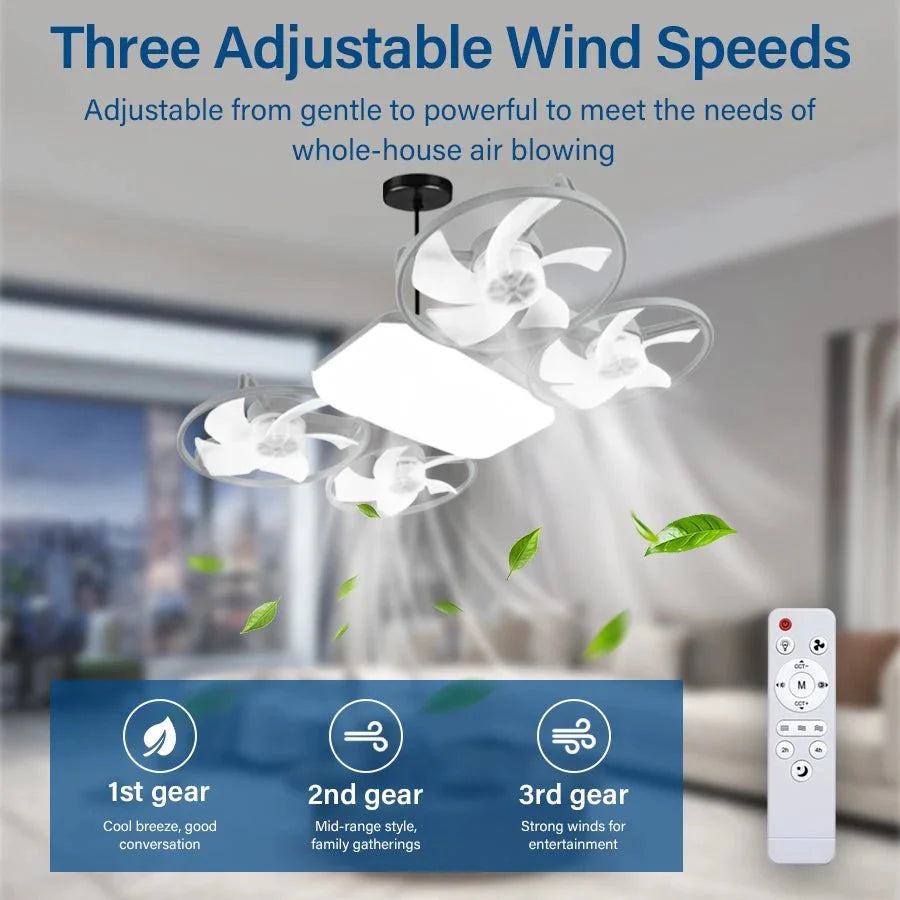 2-in-1 E27 Socket Ceiling Fan Light - Dimmable LED with Remote - 3 Color... — View 2