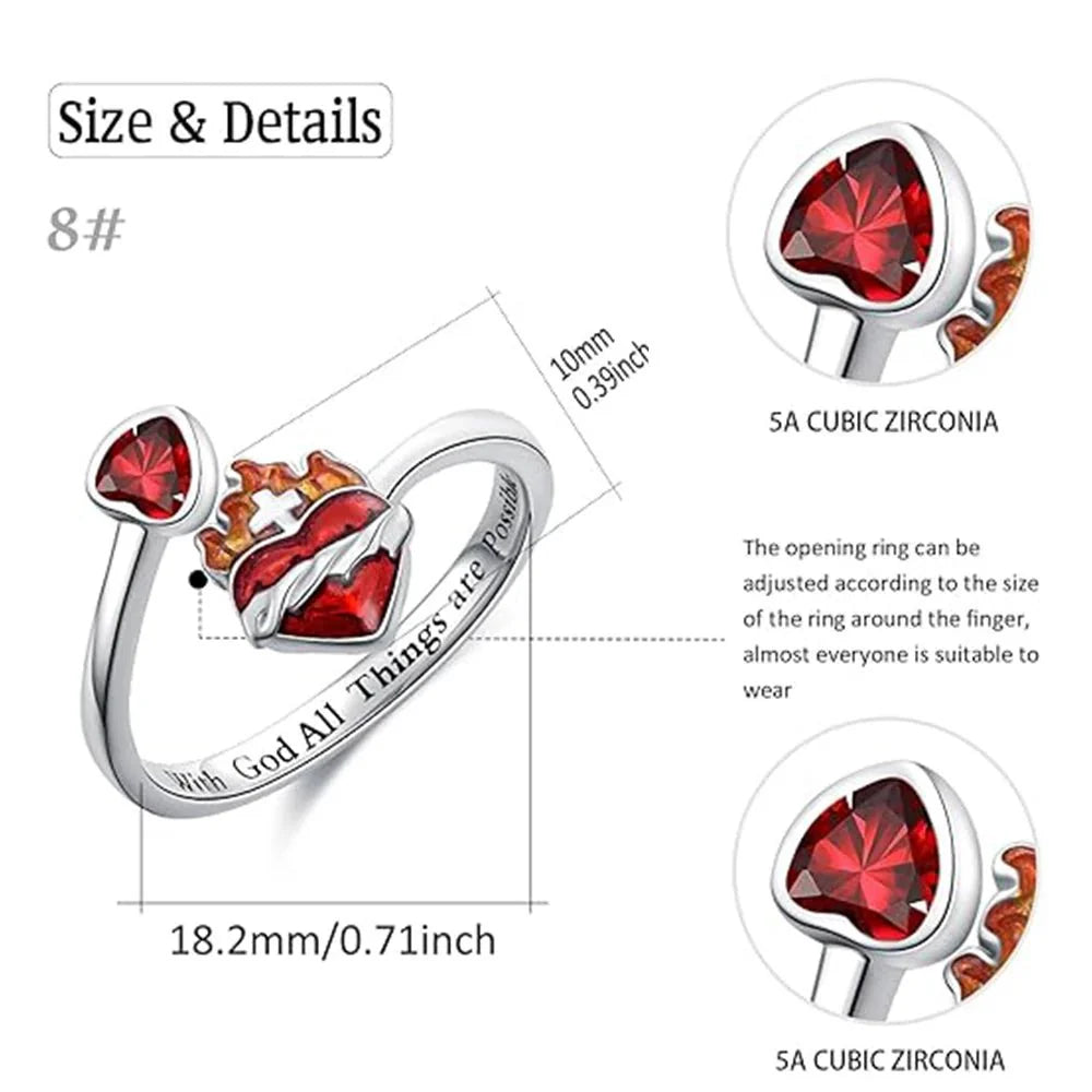 Radiant Ignite™ Flame - Red Heart Ring | Personalized Ruby - Embellished Open Ring - Quincelle.co