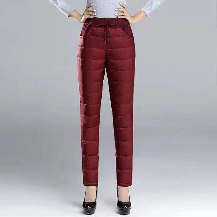 Winter Down Cotton Pencil Pants | Windproof High - Waist Warm Slim Trousers - Quincelle.co