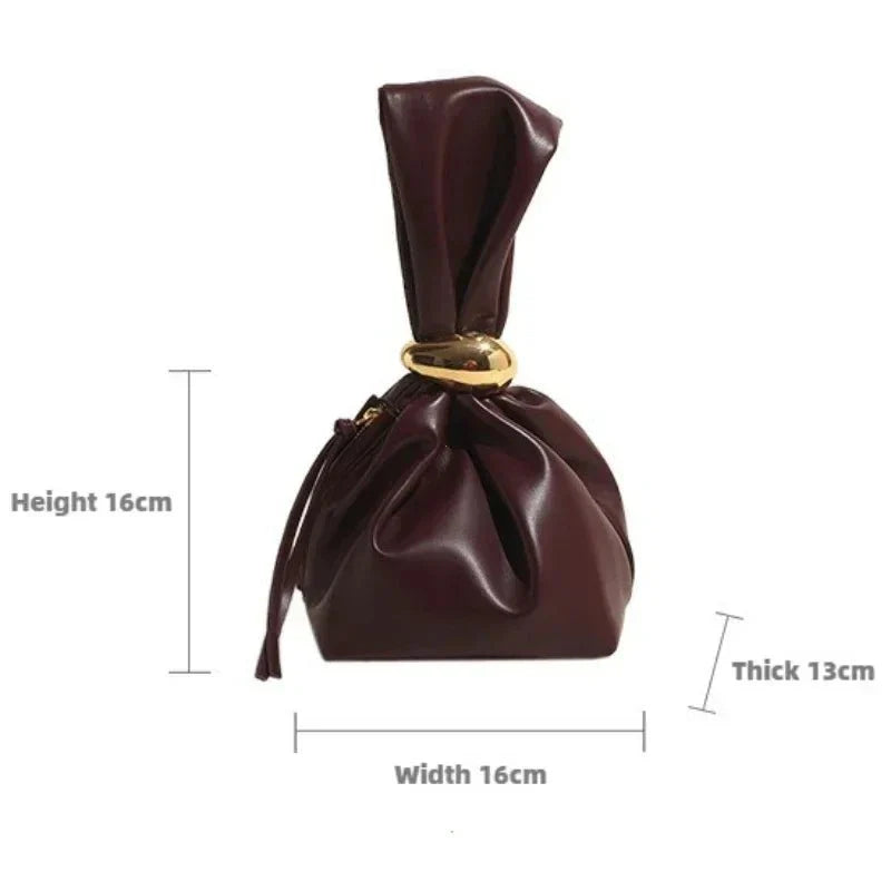 Pleated Mini Bucket Clutch Bag – Luxury Soft Leather Evening Pouch, Side Zipper, Women's Party Shoulder Bag - Quincelle.co
