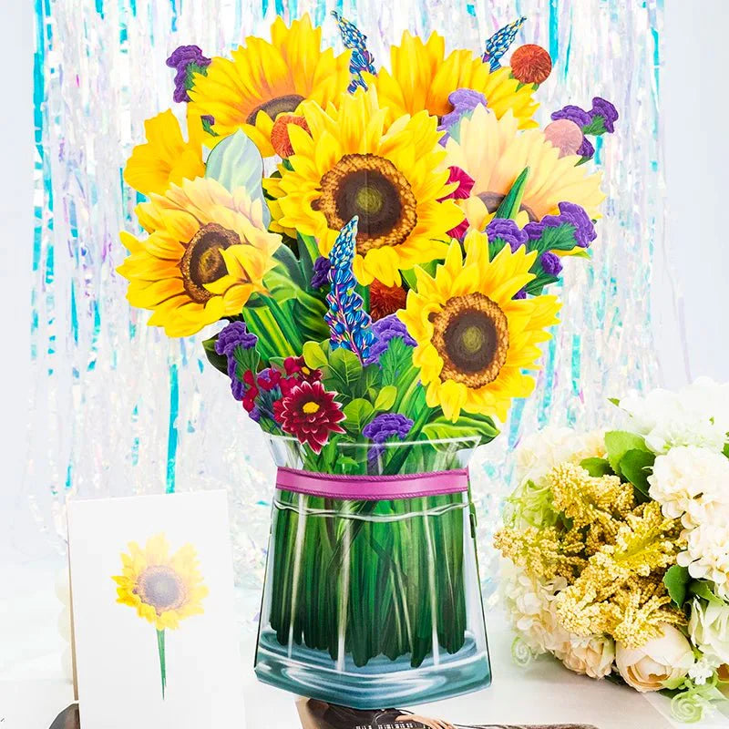 Thoughtful 3D Pop - Up Flower Bouquet Card - Forever Floral Greeting Set - Quincelle.co