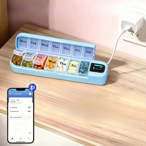 7-Day Smart Pill Box – Bluetooth Medication Organizer, LED Reminder Alar... — Gift Idea