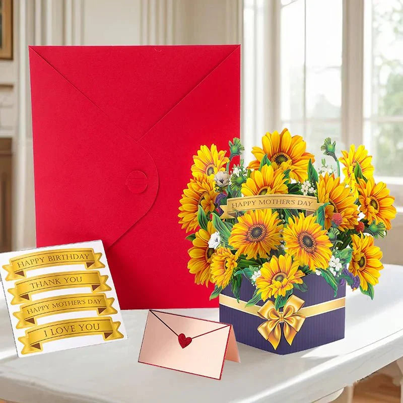 Thoughtful 3D Pop - Up Flower Bouquet Card - Forever Floral Greeting Set - Quincelle.co
