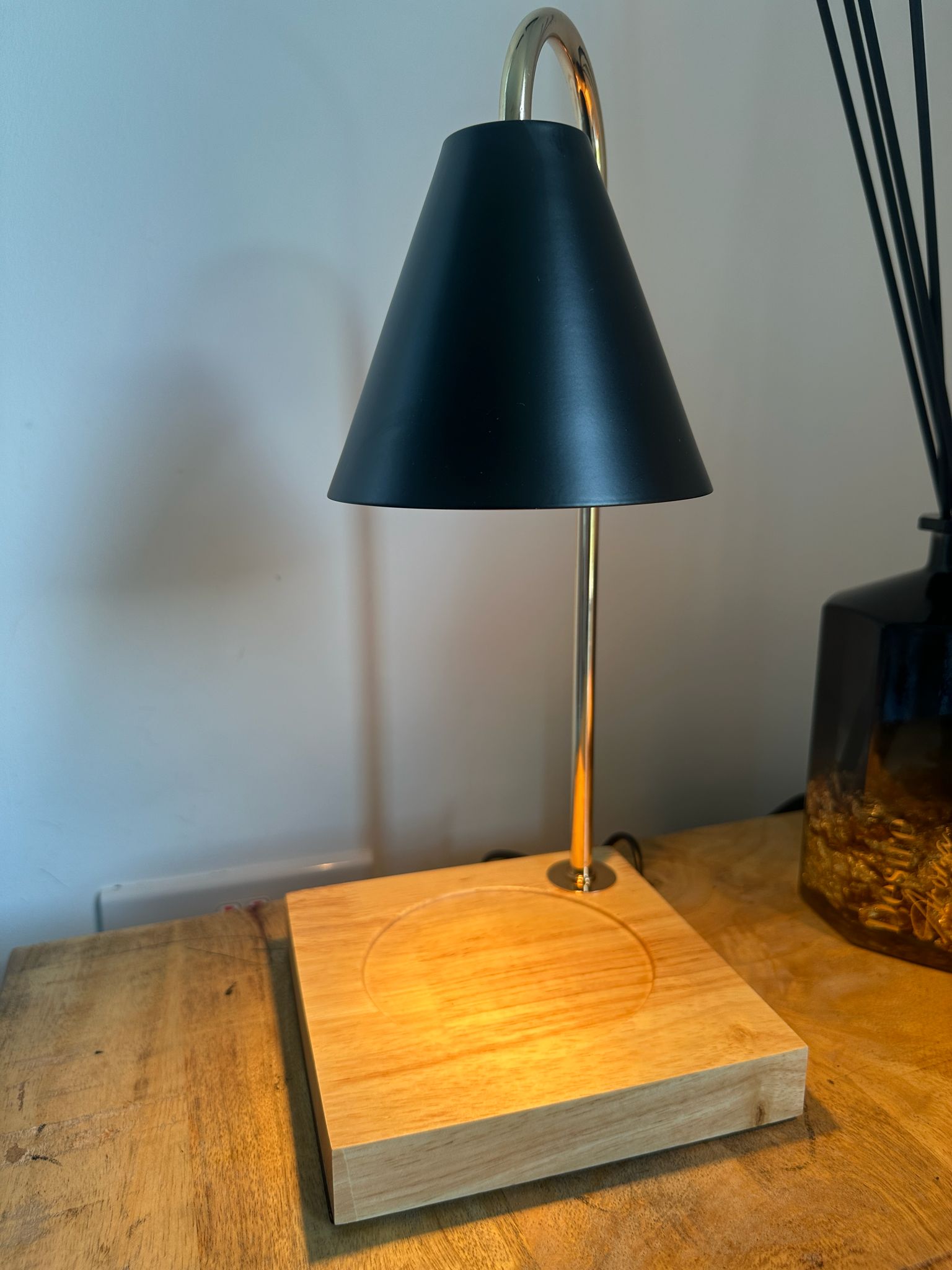 Candle warmer lamp black metal cone shade