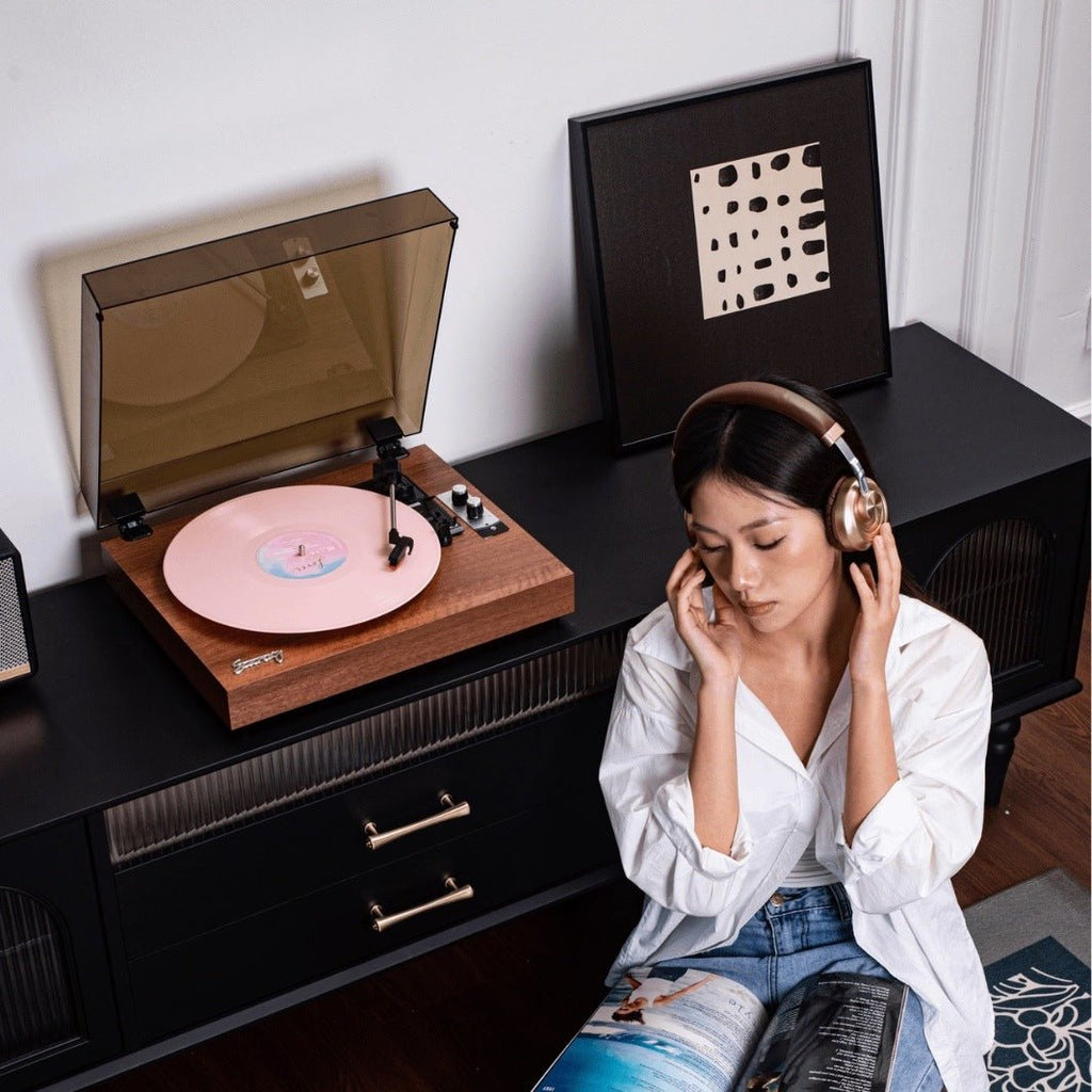 Retro Bluetooth Vinyl Record Player Built - in Speakers Walnut Wood Belt Drive Turntable - Quincelle.co