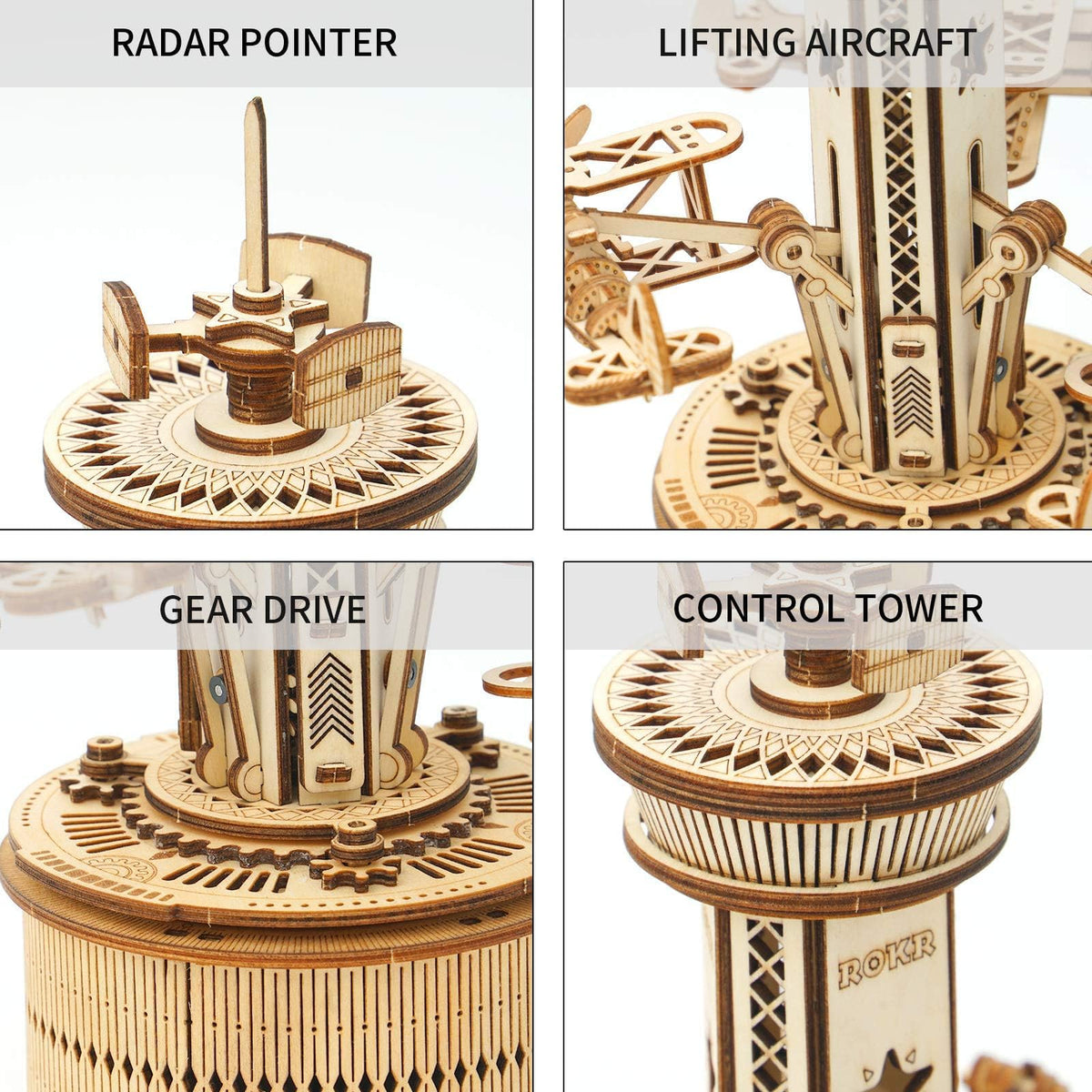 Airplane Control Tower Mechanical Music Box | 3D Wooden Puzzle DIY Building Kit - Quincelle.co