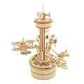 Airplane Control Tower Mechanical Music Box | 3D Wooden Puzzle DIY Building Kit - Quincelle.co