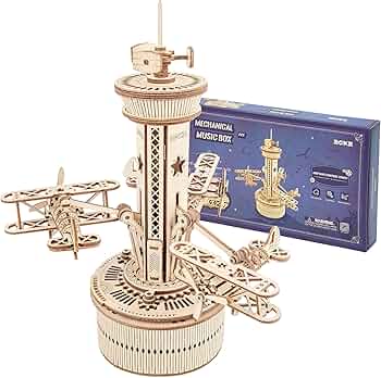 Airplane Control Tower Mechanical Music Box | 3D Wooden Puzzle DIY Building Kit - Quincelle.co