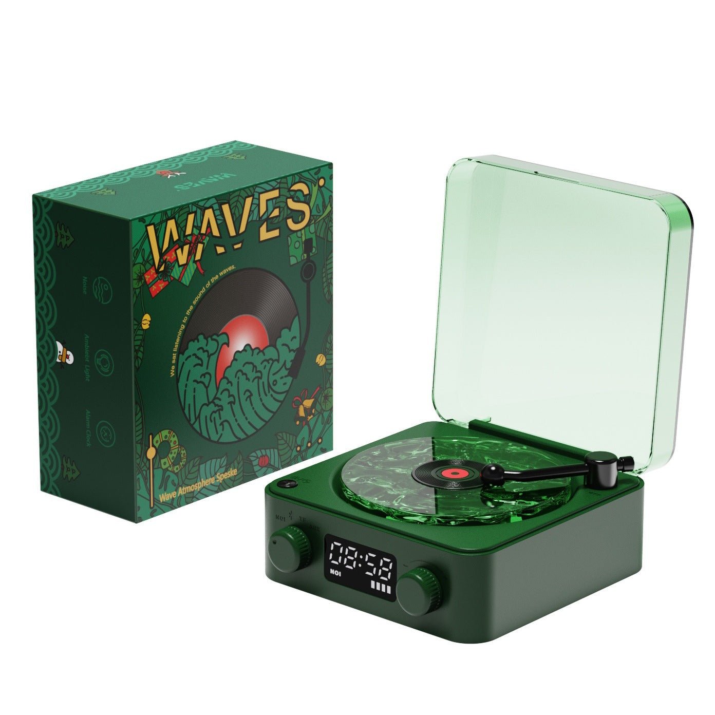 Retro Turntable Bluetooth 5.0 Speaker with RGB Ambient Light and Nature Sounds - Quincelle.co