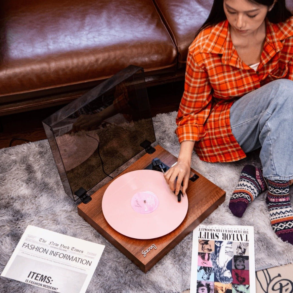 Retro Bluetooth Vinyl Record Player Built - in Speakers Walnut Wood Belt Drive Turntable - Quincelle.co