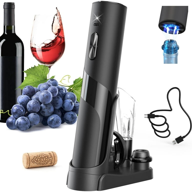 Electric Wine Opener Gift Set 7 - in - 1, Rechargeable Automatic Corkscrew with Foil Cutter Aerator Stoppers - Quincelle.co