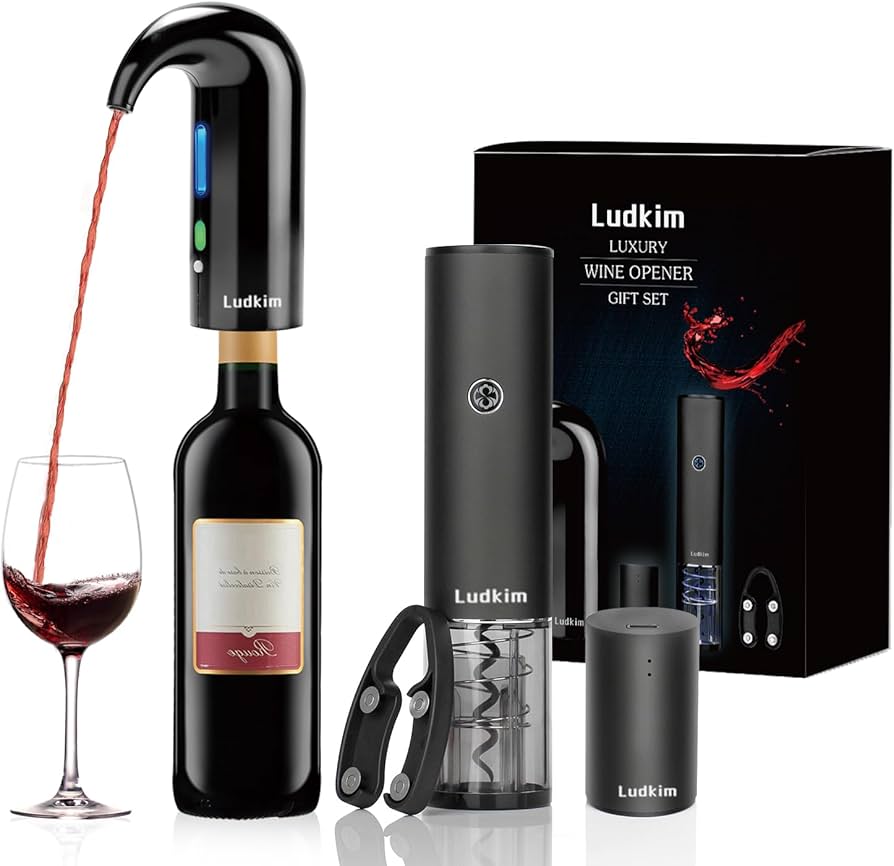 Electric Wine Opener Gift Set 7 - in - 1, Rechargeable Automatic Corkscrew with Foil Cutter Aerator Stoppers - Quincelle.co