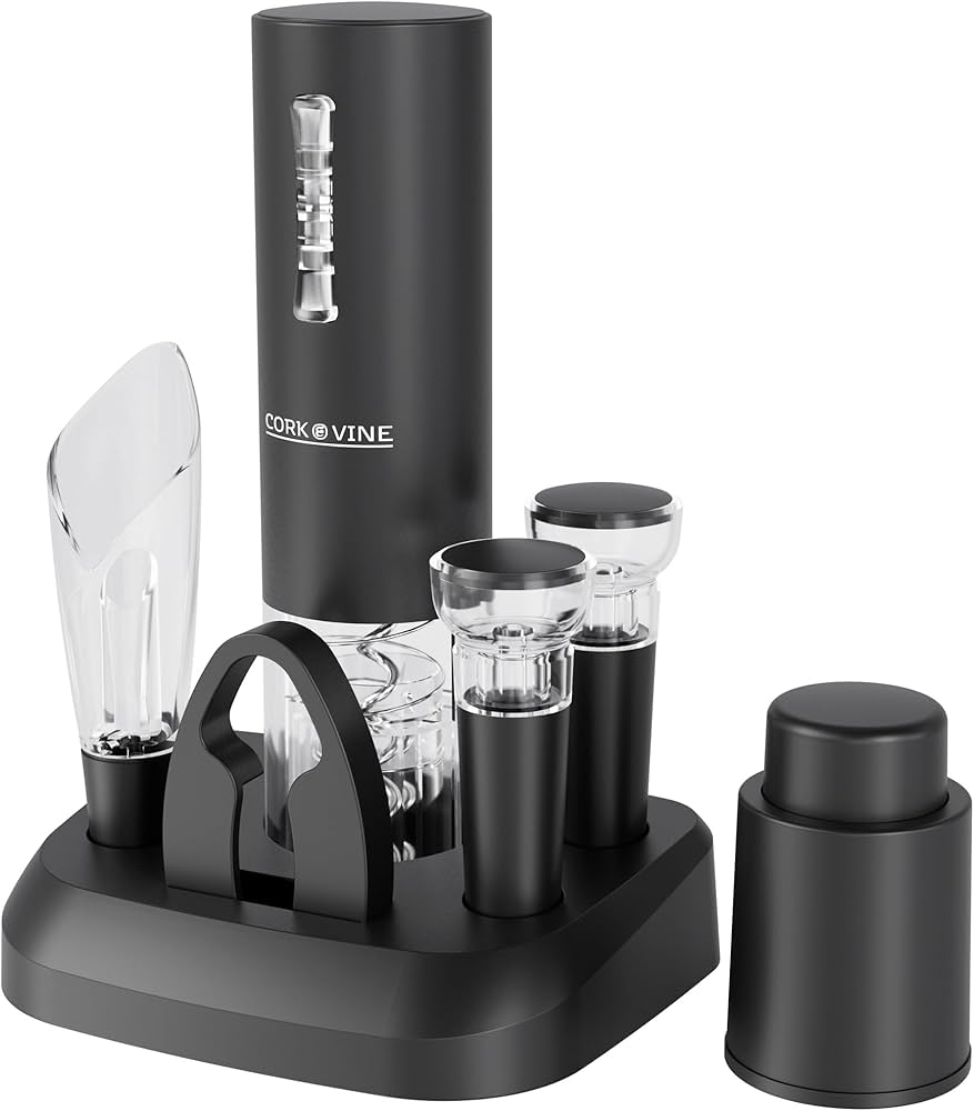 Electric Wine Opener Gift Set 7 - in - 1, Rechargeable Automatic Corkscrew with Foil Cutter Aerator Stoppers - Quincelle.co