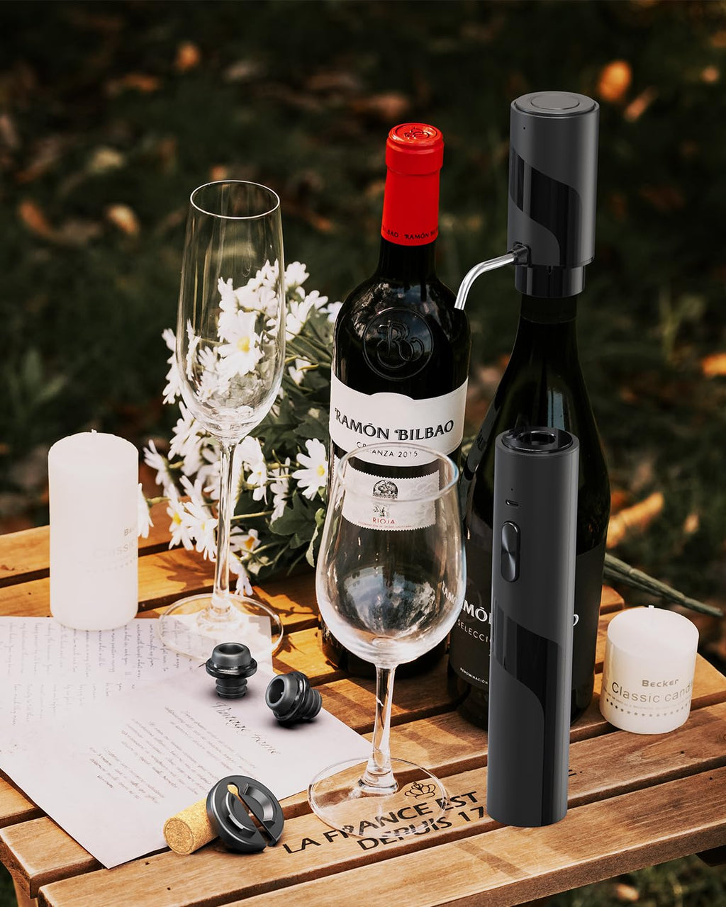 Electric Wine Opener Gift Set 7 - in - 1, Rechargeable Automatic Corkscrew with Foil Cutter Aerator Stoppers - Quincelle.co
