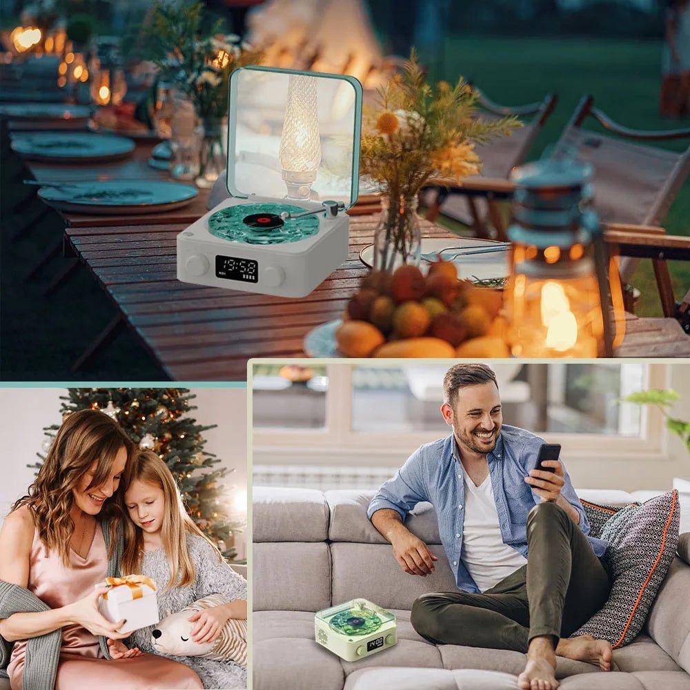 Retro Turntable Bluetooth 5.0 Speaker with RGB Ambient Light and Nature Sounds - Quincelle.co