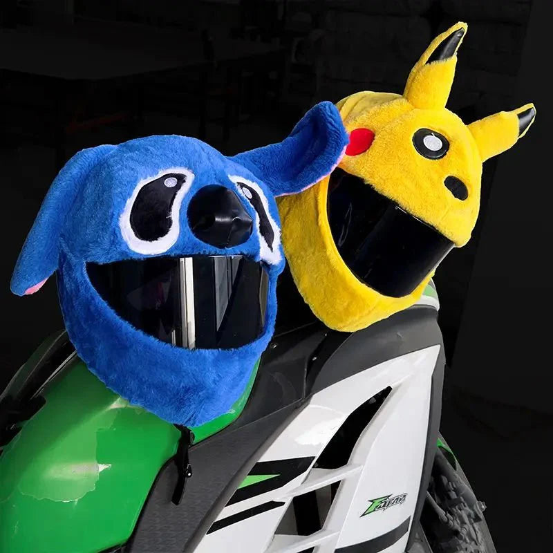 Fluffy Cartoon Motorcycle Helmet Cover Plush Set - Personalized Helmets Accessories - Quincelle.co