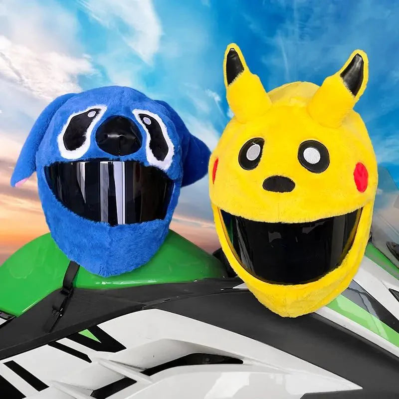 Fluffy Cartoon Motorcycle Helmet Cover Plush Set - Personalized Helmets Accessories - Quincelle.co
