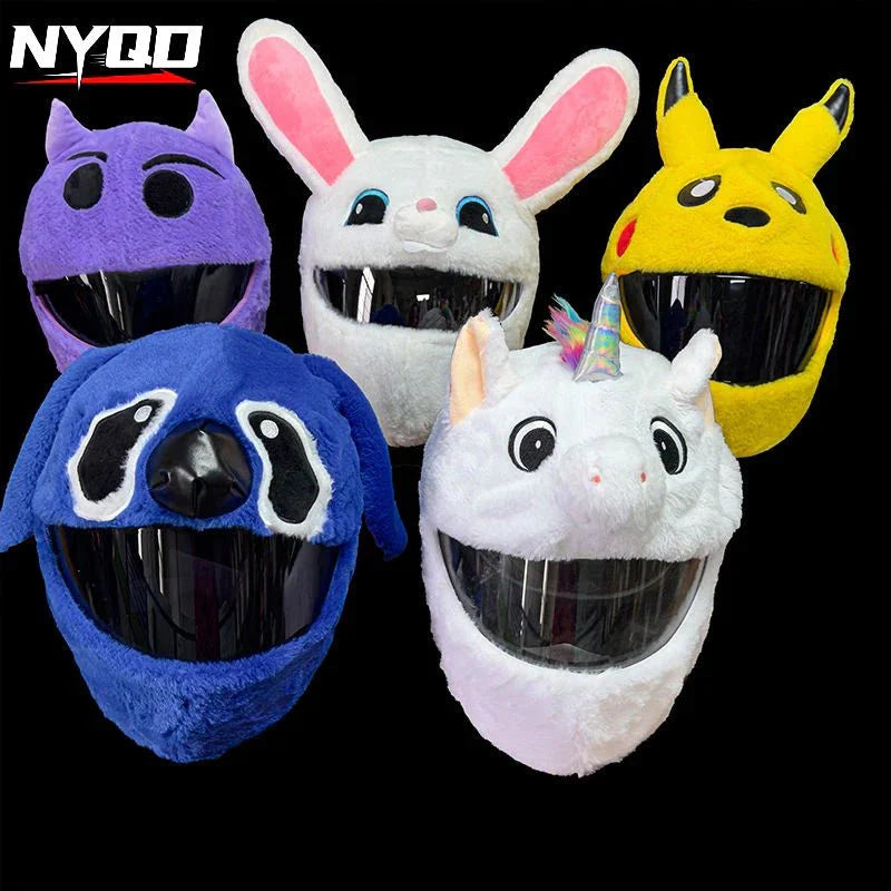 Fluffy Cartoon Motorcycle Helmet Cover Plush Set - Personalized Helmets Accessories - Quincelle.co