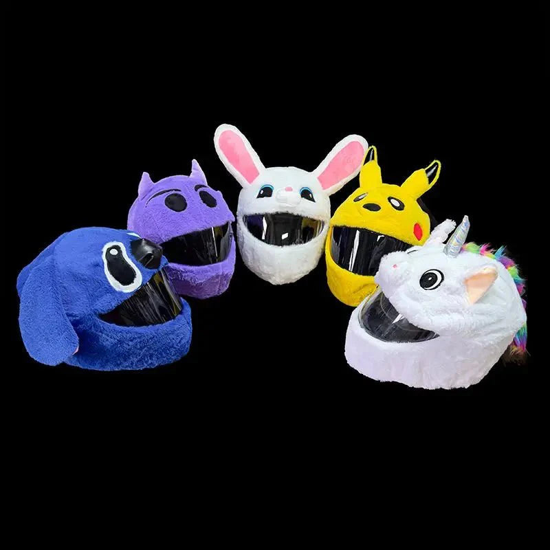 Fluffy Cartoon Motorcycle Helmet Cover Plush Set - Personalized Helmets Accessories - Quincelle.co