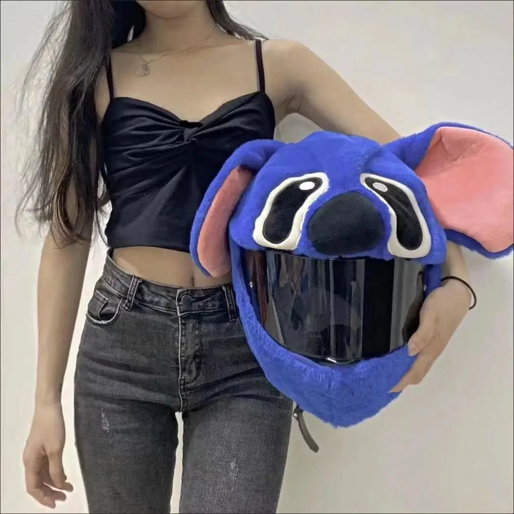 Fluffy Cartoon Motorcycle Helmet Cover Plush Set - Personalized Helmets Accessories - Quincelle.co
