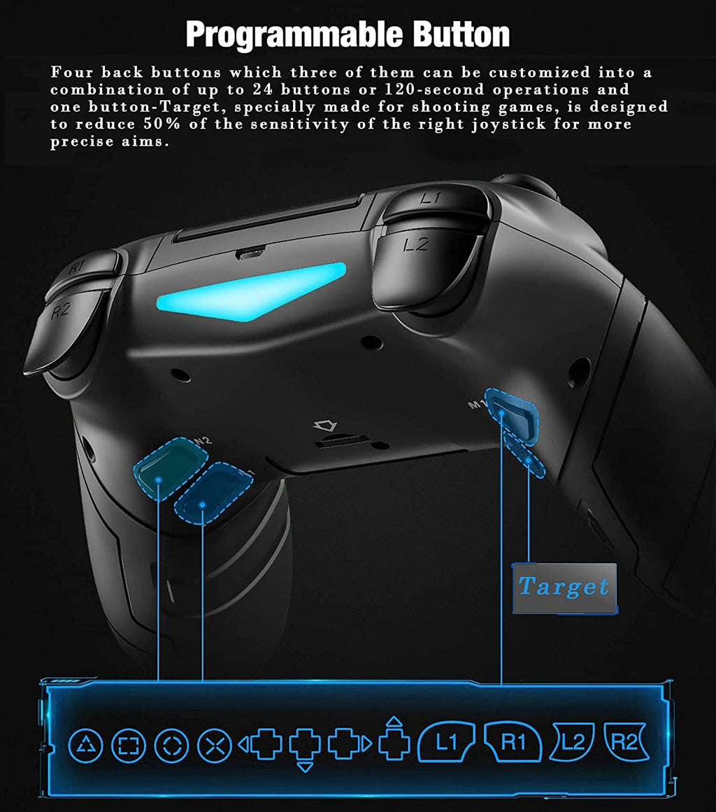 TurboGrip Wireless Gaming Controller Hall Effect Anti - Drift 4 Paddles PS4 PS5 PC Switch Android iOS - Quincelle.co